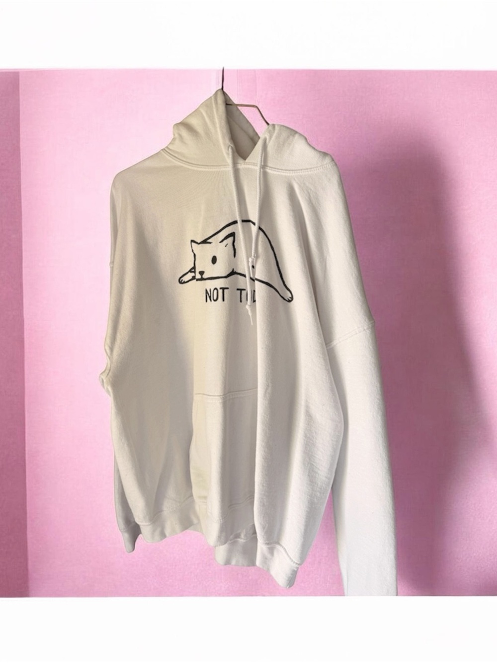 Threadless white Pullover Hoodie with Minimal Cat Sketch